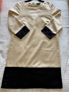 H&M Beige Shift Dress with Black Cuff and Hem